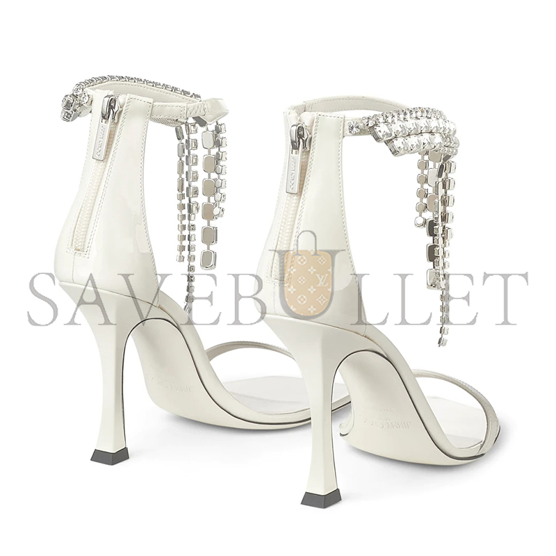 JIMMY CHOO VERITY SANDAL 100 LATTE PATENT LEATHER CRYSTAL SANDALS VERITYSANDAL100PAT